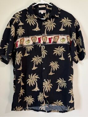 Pierre Cardin Black Tropical Palm Short-Sleeve Button Down